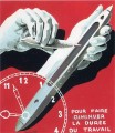 Proyecto de cartel del centro de trabajadores textiles de Bélgica para reducir la jornada laboral 1938 Surrealismo.